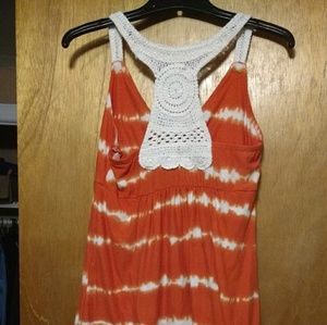 Orang and white dress